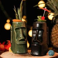 Wholesale Bar Tiki Wine Glass Personality Hawaii Cocktail Cup Creative Party Ceramic Stone Statue Drinking Champagne Glasses Holiday Gift