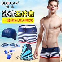 Wholesale Men s swimsuit suit sexy tide brand fashion flat angle quick drying professional swimsuit goggle swimming cap five piece set for bathing in