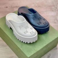 Wholesale 2021 Men s slip on sandal Women s platform perforated G sandal Hollow Shoes Jelly colors High Heel Summer Rubber lug sole mules NO311