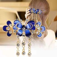 Wholesale Rhinestone Flower Tassel Hair Claws Clips Clamp Women Luxury Chinese Crystal Butterfly Alloy Hairgrip