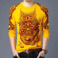 Wholesale Men s Hoodies Sweatshirts Chinese paint sweater fashion animal print slim male clothes LE0