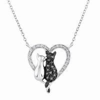 Wholesale Cute Little Cat Couple Crystal Heart Necklace Silver Color Clavicle Chain Fashion Jewelry For Women Gifts Pendant Necklaces