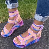 Wholesale Ankle Strap Tie Dye Platform Sandals And Handbag Women Flat Heels Wedges Flatform Shoes Comfy Summer Buty Damskie Zapatos