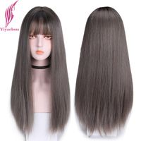 Wholesale Synthetic Wigs Yiyaobess inch Long Straight Wig With Bangs Korean Style Linen Grey Black Brown Ombre Natural Hair For Women