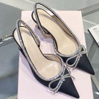 Wholesale New style mach sandal sweet set bowknot With diamond aquamarine tie thin hee l cross strap ankle strap High heels shoes woman Luxury designerc Followed by the buckle