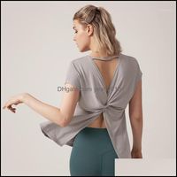 Wholesale Yoga Exercise Fitness Wear Outdoor Apparel Sports Outdoorsyoga Outfits Womens Sexy Backless Short Sleeve Crop Tank Tops Open Back Knot Run