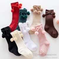 Wholesale Toddler kids pompon Bows socks baby girls knee high princess sock christmas newborn cotton warm legs children vertical knitted sox Q2531