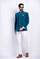 Wholesale Blue Velvet Men s Designer Jackets Stand up Collar Party Groom Formal Wear Prom Tuxedos Best Man Blazer Suit Only One Piece