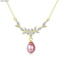 Wholesale Fashion Real S925 Sterling Silver Pendant Necklace with Micro Set Zircon Freshwater Pearl Women s Vintage Party Gift