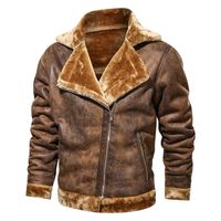 Wholesale Men s Jackets Winter Lapel Velvet Thick Leather Jacket Casual Fur Turn down Collar Coat Cashmere Warm Windproof Wool Liner Outerwear