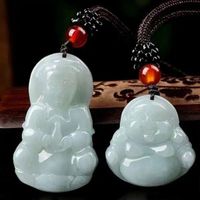 Wholesale Natural Emerald Guanyin Buddha Pendant Necklace Charm Jewellery Fashion Hand Carved Man Woman Luck Gifts Amulet New