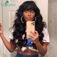 Wholesale Brazilian Wavy O Scalp Top Full Machine Made Human Hair Wig With Bangs Remy For Women inch Density Xcsunny