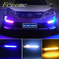 Wholesale Universal Auto Led DRL Daytime Running Light Strip With Yellow Turn Signal Lamp Car Headlight Sequential Flow Day Interior External Lights
