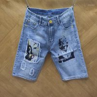 Wholesale Men s Jeans Street Fashion Men Jean Short Paint Designer Punk Ripped Denim Straight Graphic Summer Hip Hop