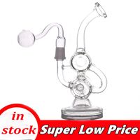 Wholesale New design Recycler Glass Bong Double Barrel Percolator Glass Oil Rig with mm male glass oil burner pipe large in stock cheapest