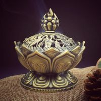 Wholesale Lotus Flower Incense Burner Alloy Zinc Copper Dish Chinese Buddha Holder Brass Mini Sandalwood Censer Fragrance Lamps