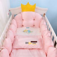 Wholesale Blankets Swaddling Cotton Crib Bed Linen Kit Crown Design Baby Bedding Set Includes Bumpers Pillow Quilt Mattress cover LJ201105
