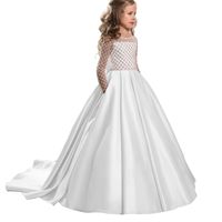 Wholesale children s dress girls rhombic tube top long sleeved dress big bow pink small trailing princess wedding dress Z2