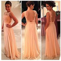 Wholesale High quality nude back chiffon lace long peach color for sale cheap bridesmaid dresses wedding maid dress