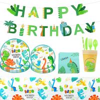 Wholesale DHL Ship Dinosaur Theme Party Dinosaur Balloon Disposable Tableware Set Kids Boy Birthday Party Decoration Jungle Party Baby Shower Favor x