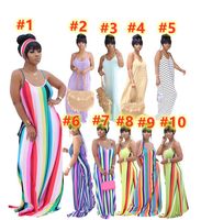 Wholesale Summer Women Dresses with Scarf Sexy Sundress Striped Maxi Skirts Spaghetti Strap Beach Wear Casual Sleeveless Skirt S XL Colors