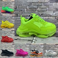 Wholesale 2021 Paris triple s clear sole casual shoes fluo red neon green rainbow pink black beige yellow navy Mens Women Platform Sneakers