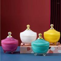 Wholesale Storage Bottles Jars Nordic Glass Aroma Candle Holder Home Decoration Color Jar With Lid Sugar Bowl Bedroom Light Luxury Jewelry Box