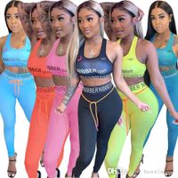 Wholesale Women Two Piece Tracksuits Sexy Tights Sportswear Letter Printing Yoga Fitness Sport Set For Ladies Gym Clothes Workout