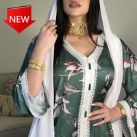 Wholesale Full Sleeve Arabic Islamic Dubai Clothes V Neck Ribbon Maxi Dress Fall Loose Muslim Jalabiya Abaya Dresses Casual