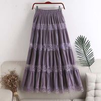 Wholesale Skirts Sweet Kawaii Chiffon Lace Stitching A line Pleated Skirt Colors Chic Style Long Black Purple Elegant Party
