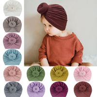 Wholesale 12 Colors Baby Hat Cute Girl Boy Knot Indian Turban Headdress Cap Kids Head Wrap Solid Soft Headwrap Cotton Infant Toddler Hairband Beanie