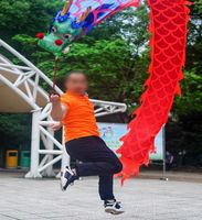 Wholesale 4m Handle Ribbon Dragon costume Golden Outdoor sports Children Kid mascot Square Performance Funny Workout festival Carnival Exercise Light Up Toys