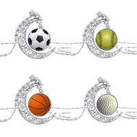 Wholesale Hollow Moon Basketball Football Bowling Rugby Time Stone Charm Pendant Necklace Sports Series DIY Jewelry Accessories Popular Holiday Gifts In Europe and America