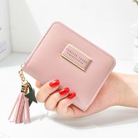 Wholesale Wallets Solid Color Tassel Leather Clutch Women Short Coin Purse Cute Pentagram Card Holder Female Fashion Mini Small Wallet