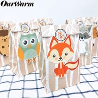 Wholesale OurWarm Birthday Party Decorations Kids Safari Paper Gift Bags Candy Bags Box Baby Shower Packing Bag Jungle Theme Party Y0305