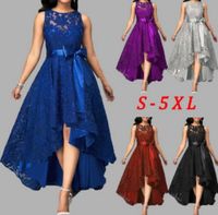 Wholesale 5 Colors Plus Size XL Women Lace Party Dress Joineles High Low Irregular Women Dress Round Neck Sleeveless Belts Party Vestidos