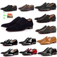Wholesale Mens Red Bottom Shoes Designer Low Flat Rivets Embroidery Man Business Banquet Dress Shoe Luxury Patent Suede Stylist Spikes Genuine Leather Sneakers
