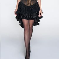 Wholesale Skirts Sladuo Retro Black Loral Flocking Tulle Lace Ruffles Front Short Back Long Gothic Lolita Costume Steampunk Clothing