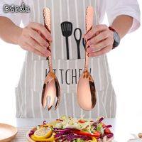 Wholesale Big Salad Spoon Fork Skid Proof Stainless Steel Colorful Salad Server Forms Cutlery Flatware Pasta Tools OEM