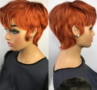 Wholesale Orange Ginger Color Wig Short Wavy Bob Pixie Cut Full Machine Made No Lace Human Hair Wigs With Bangs For Black Women Brazilian