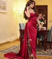 Wholesale 2022 New Year s Princess Evening Dresses Red Prom Dress Strapless Sleeveless D Flowers High Split Tulle A Line Black Girl Party Gowns Plus Size