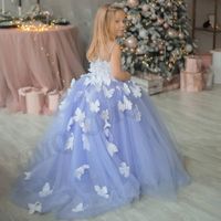 Wholesale Girl s Dresses Lilac Buterfly Couture Flower Girl Dress Scoop Tulle Aline Birthday Wedding Party Costumes First Comunion Drop