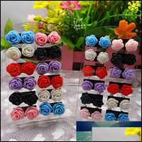 Wholesale Stud Earrings Jewelry Pairs Earring Pack Mixed Resin Rose Flower Fluorescent Colors Of Roses For Women Gift Drop Delivery Eq0Qi