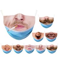 Wholesale Men Women Face Mask Merry Funny beard Human Face smoke Ice Silk D Print Mouth Smoke Breathable Cosply Party Masks Dust Fog Blank FaceMask