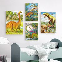 Wholesale Unframed New Cartoon Dinosaur Quadruple Decorative Painting Nordic Children s Room Kindergarten Wall Art Poster