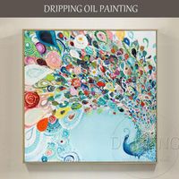 Wholesale Paintings Artist Hand painted High Quality Beautiful Peacock Oil Painting On Canvas Dancing For Wall Decoration