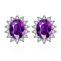 Wholesale Designer Women s Stud Silver Needle Earrings WomensSweet Temperament Pink CZ Zircon Wedding Party Jewelry U shaped Purple Diamond Earring