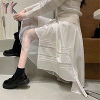 Wholesale Irregular Asymmetric Stripe Hollow Mesh Patchwork A Line Skirt High Elastic Waist Korean Casual Midi Loose Streetwear Saia Skirts