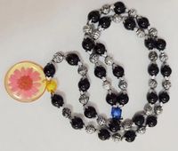 Wholesale handmade lucky Pendant Real dried pink sun flower design lucid Black Glass Bead Strand Ornaments Fashion Jewelry