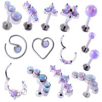 Wholesale Opal Cluster Ear Stud Tragus Helix Cartilage Piercing Surgical Steel Nose Ring Septum Clicker Daith Labret Jewelry